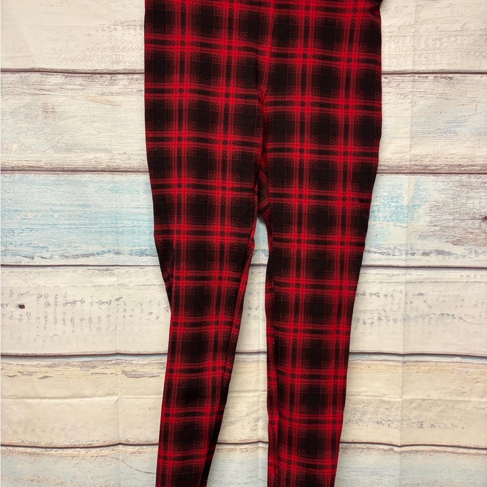 LOFT Red and Black Plaid Leggings